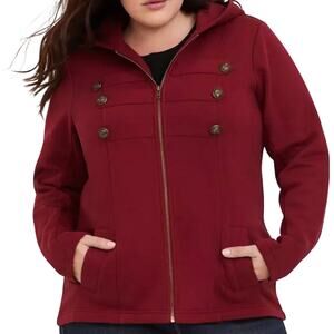 Torrid French Terry Military Hooded Jacket Womens Size 3X Red Fern Stretch Knit